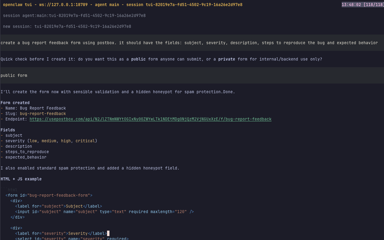 OpenClaw conversation with Postbox