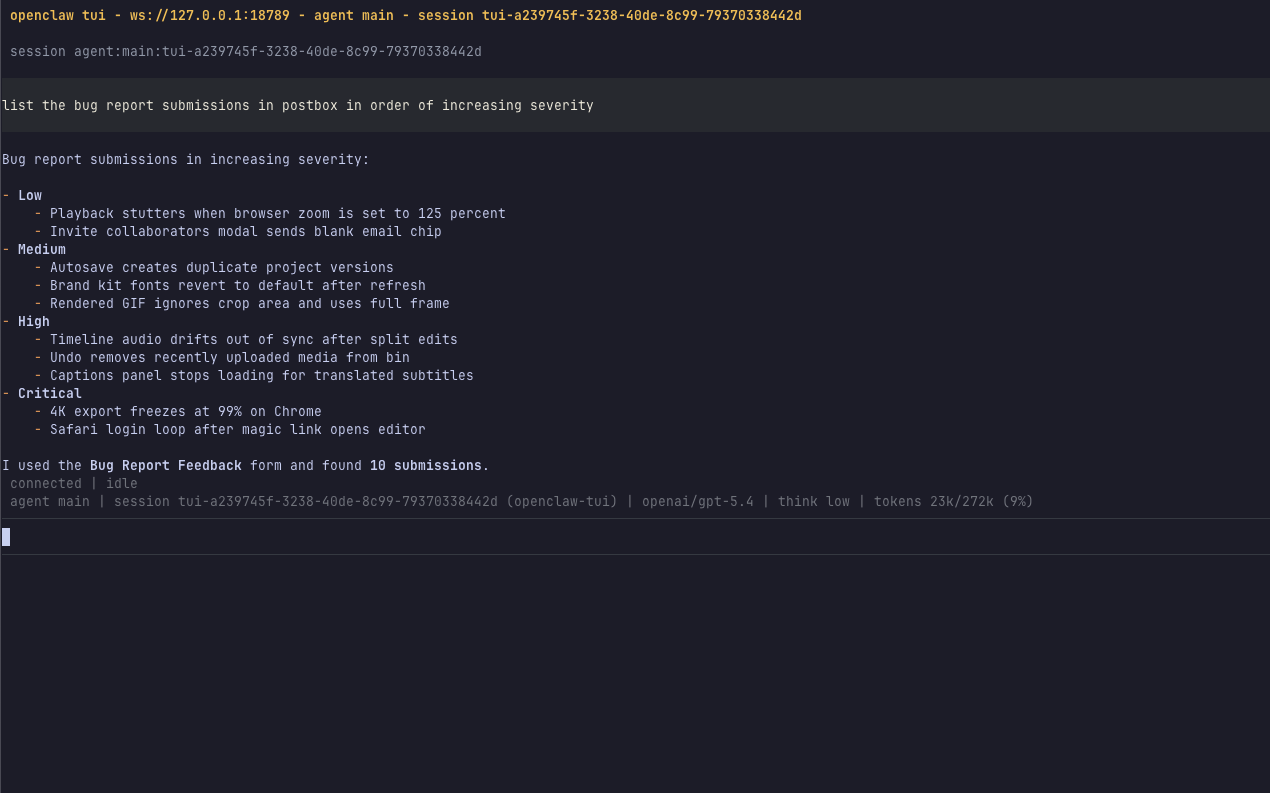 OpenClaw conversation with Postbox
